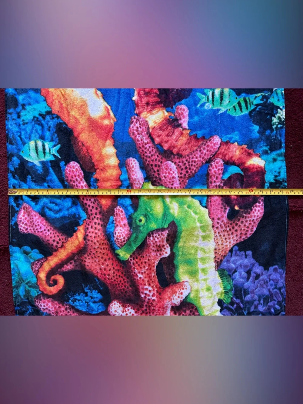 Colorful Tropical Coral and Seahorse Beach Towel